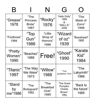 Classic Movie Music Round 1 Bingo Card