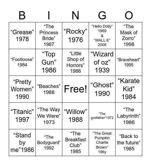 Classic Movie Music Round 1 Bingo Card