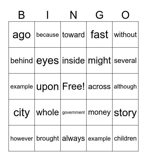 HFW 2/3 Bingo Card