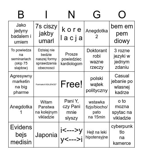 sroda 19:00 wieczor entertainment 2.0 Bingo Card