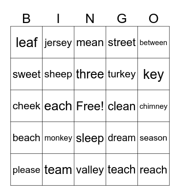 Vowel teams ee, ea, ey long /e/ sound Bingo Card