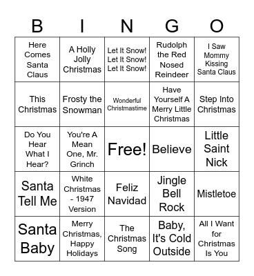 Holiday Music Bingo! Bingo Card