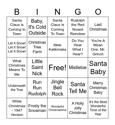 Holiday Music Bingo! Bingo Card