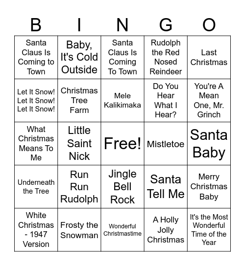 Holiday Music Bingo! Bingo Card