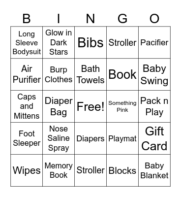 Baby Shower Bingo Card