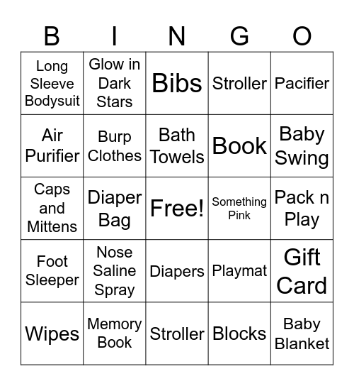 Baby Shower Bingo Card