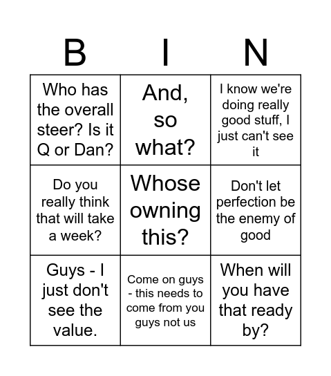 Ops Board Bingo Card