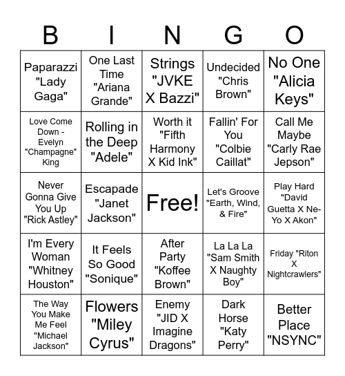 SONG BINGO Card