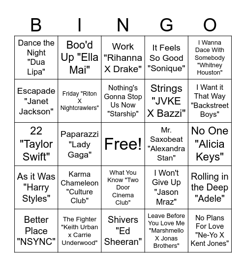 SONG BINGO Card