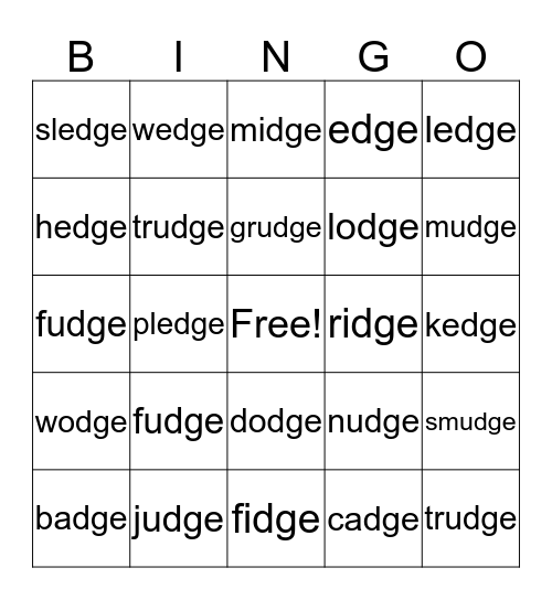 -dge Bingo Card