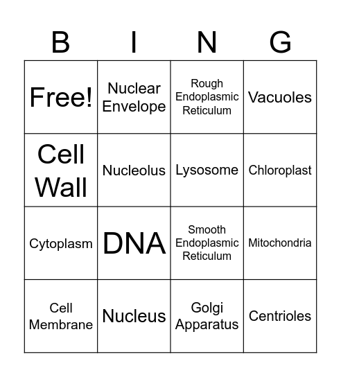 Cell Organelle Bingo Card