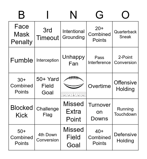 FOOTBALL BINGO Card