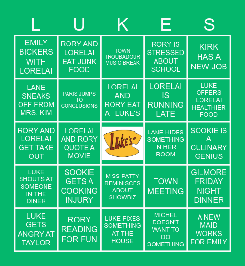 Gilmore Girls Bingo Card