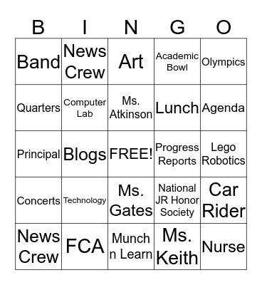 Daniell Middle School Bingo Card