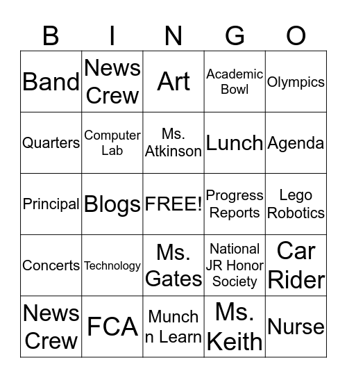 Daniell Middle School Bingo Card