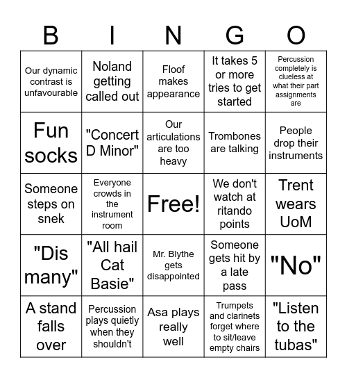 Band Bingo Card
