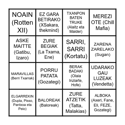 BINGO MUSICAL Bingo Card