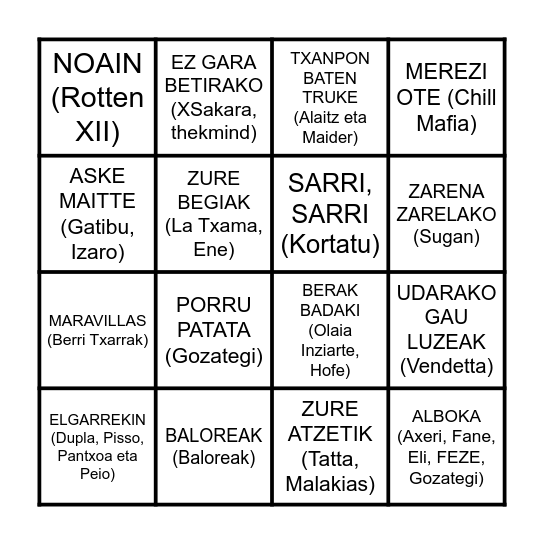 BINGO MUSICAL Bingo Card