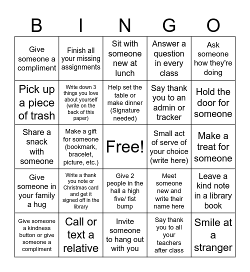 December-Look Outwards like Spider-man Bingo Card