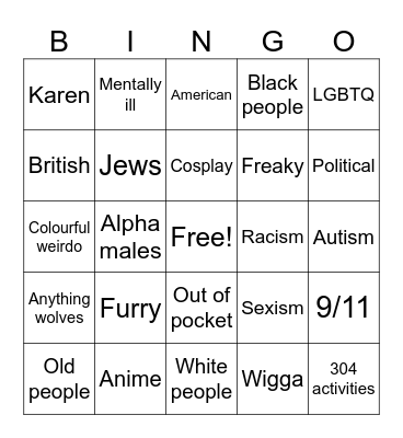 Cringe TikTok Bingo Card