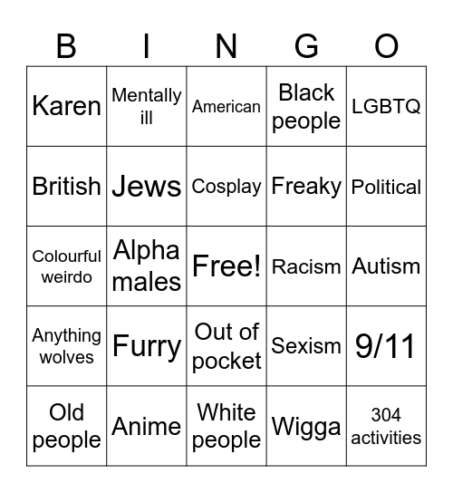 Cringe TikTok Bingo Card