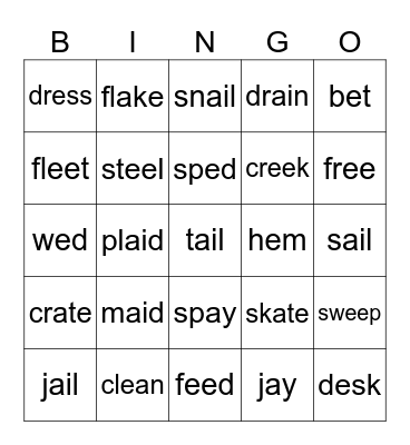 Phonics Book 3: Unit 9-12 Bingo Card