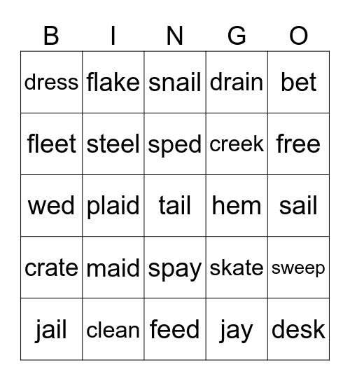 Phonics Book 3: Unit 9-12 Bingo Card