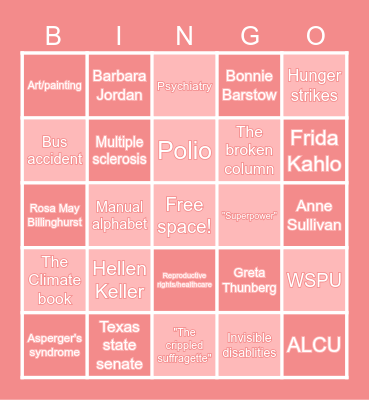 Feminism in the disabled community Bingo! Bingo Card