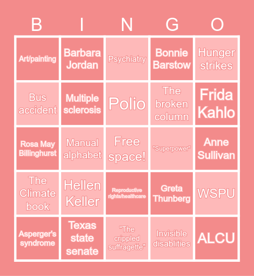 Feminism in the disabled community Bingo! Bingo Card