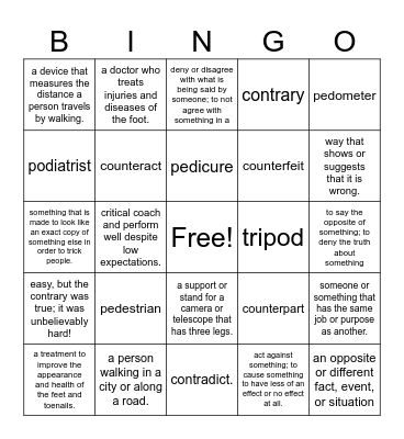 Vocabulary Practice Bingo Card