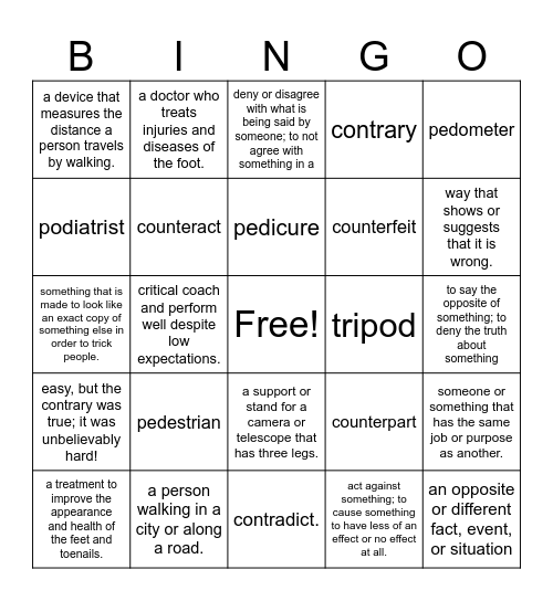 Vocabulary Practice Bingo Card