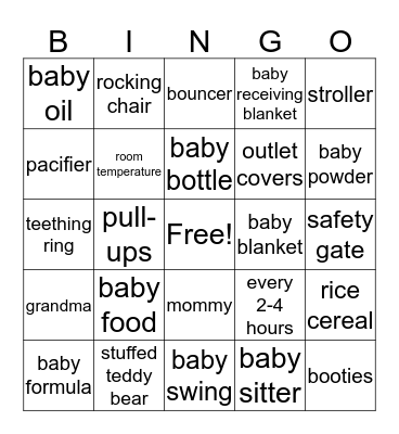 Baby Shower Bingo Card