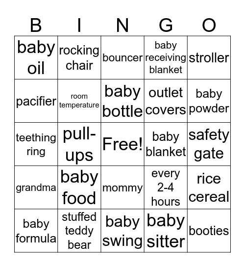 Baby Shower Bingo Card