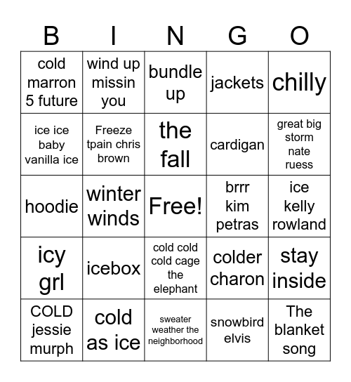 Cold Chilly Bingo Card