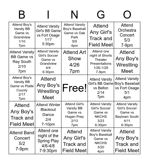 Winnetonka P.R.I.D.E Bingo  Bingo Card