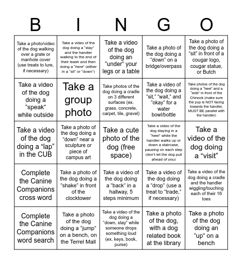 Prendergast Pups BINGO Card
