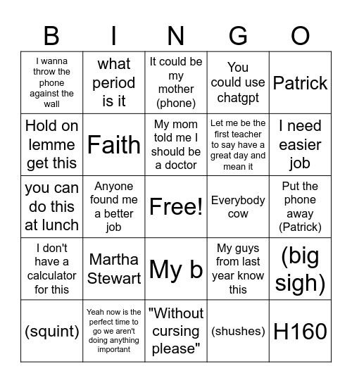 Mr Schornstaedt Bingo Card