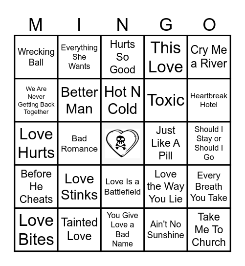 Heartache Hits Bingo Card