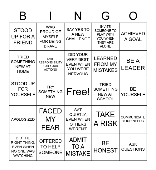 COURAGE Bingo Card
