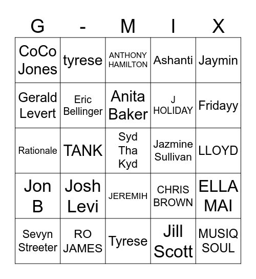 G-mix Bingo Card