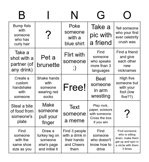 Friendsgiving Bingo Card