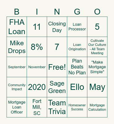 Sage Bingo Card