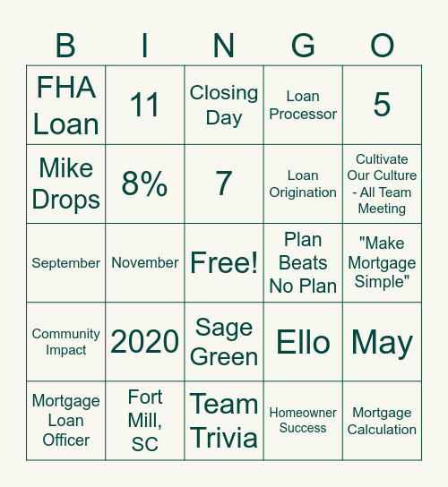 Sage Bingo Card