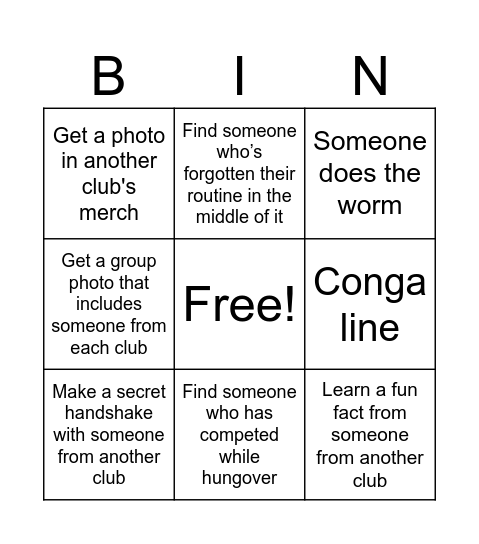 TRAMP NIGHT BINGO (complete the card to win a secret prize!) Bingo Card