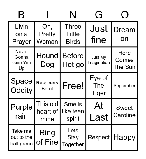 Musical Bingo Card