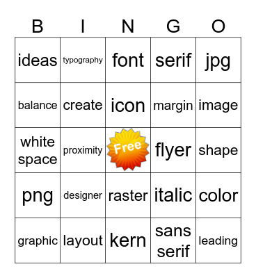 Graphic Design Bingo Card