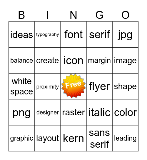Graphic Design Bingo Card