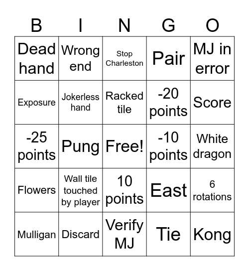 Mah Jongg Bingo Card