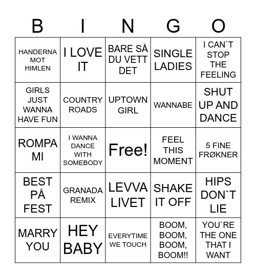bryllups bangers Bingo Card
