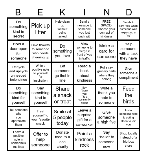 World Kindness Day 2025! Bingo Card